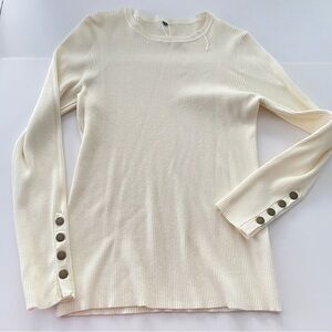 NewsShows Women’s Crew Neck soft stretchy Ribbed Sweater XL Button Details